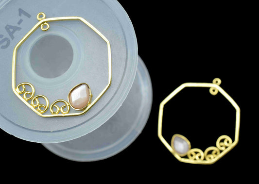 Peach Moonstone 6x8mm Teardrop Earring,Gemstone Component,Handmade Earring Connector,Finding 32mm Hexagon Shape Pendant,Component Jewellery