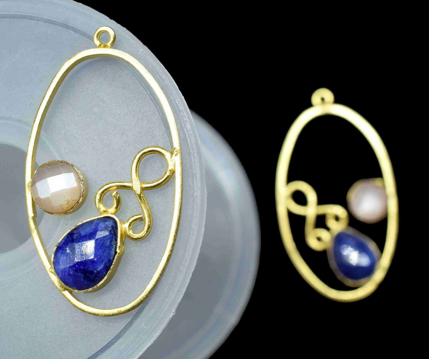 Multi Gemstone Finding Pendant, Peach Moonstone Round Connector, Sapphire 7x10mm Teardrop Shape Component,Finding Necklace Component Jewelry