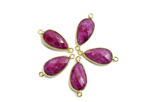 Ruby 10x18mm Pear shape double loop connectors,Ruby Pear pendant,Ruby Gold Plated bezel,jewelry making connectors,Ruby handmade charms,Ruby