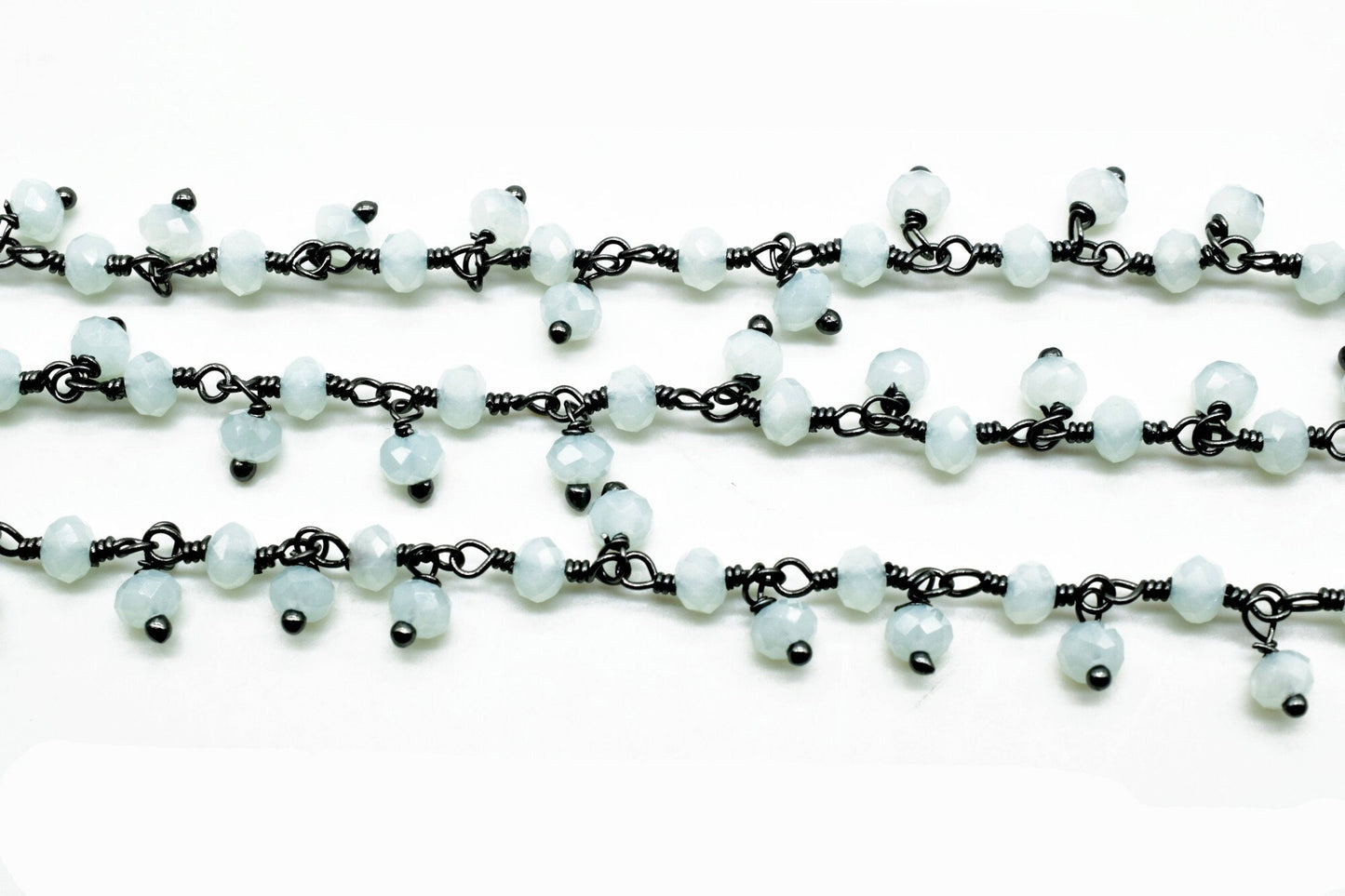 Aqua Chalcedony Cluster Rosary Chain,beaded Flower Chain Beads 3mm Rondelle faceted,Cluster Rosary Chains,Dangling Flower Chain,Rosary Chain