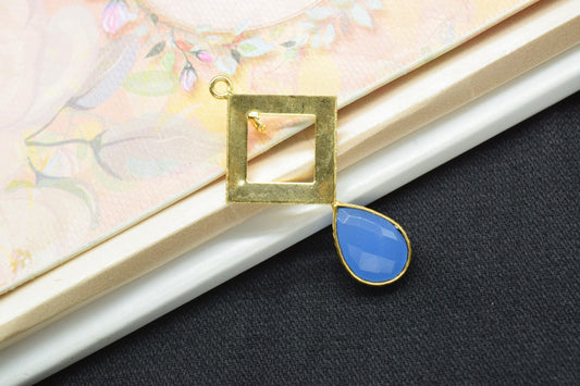 Blue Chalcedony Teardrop Pendant/Single Bail Charms/Blue Chalcedony Faceted Gemstone Pendant/Gemstone Components/Handmade Jewellery Making