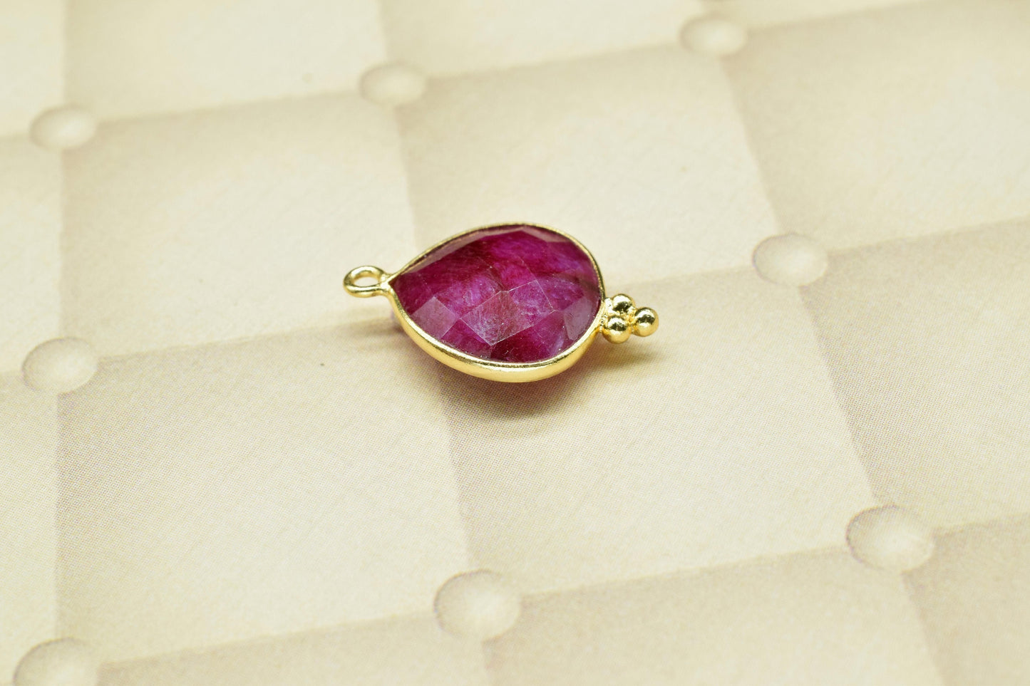 Ruby Faceted Gemstone Connectors,Ruby Checker Cut Gemstone Connector Jewelry,Ruby 14mm Heart Shape Gold Plating Pendant Jewelry making,Gift