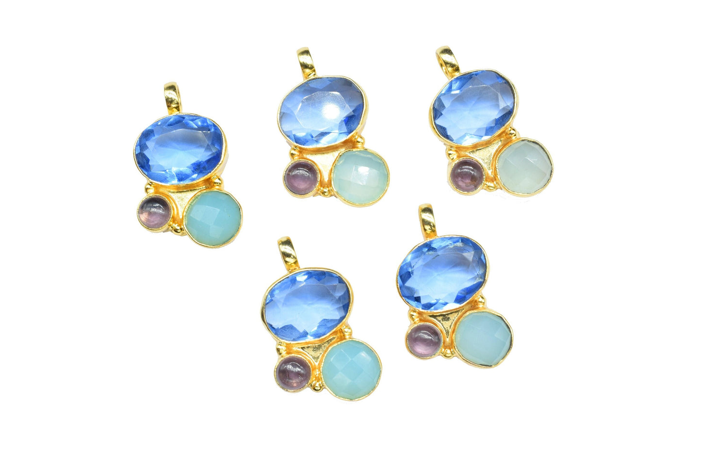 Three Stone Pendant,Handmade Pendant,Aqua Quartz Pendant,Boho Pendant,Brass Pendant Charm,Tanzanite Pendant,Gemstone Pendants jewelry Gift