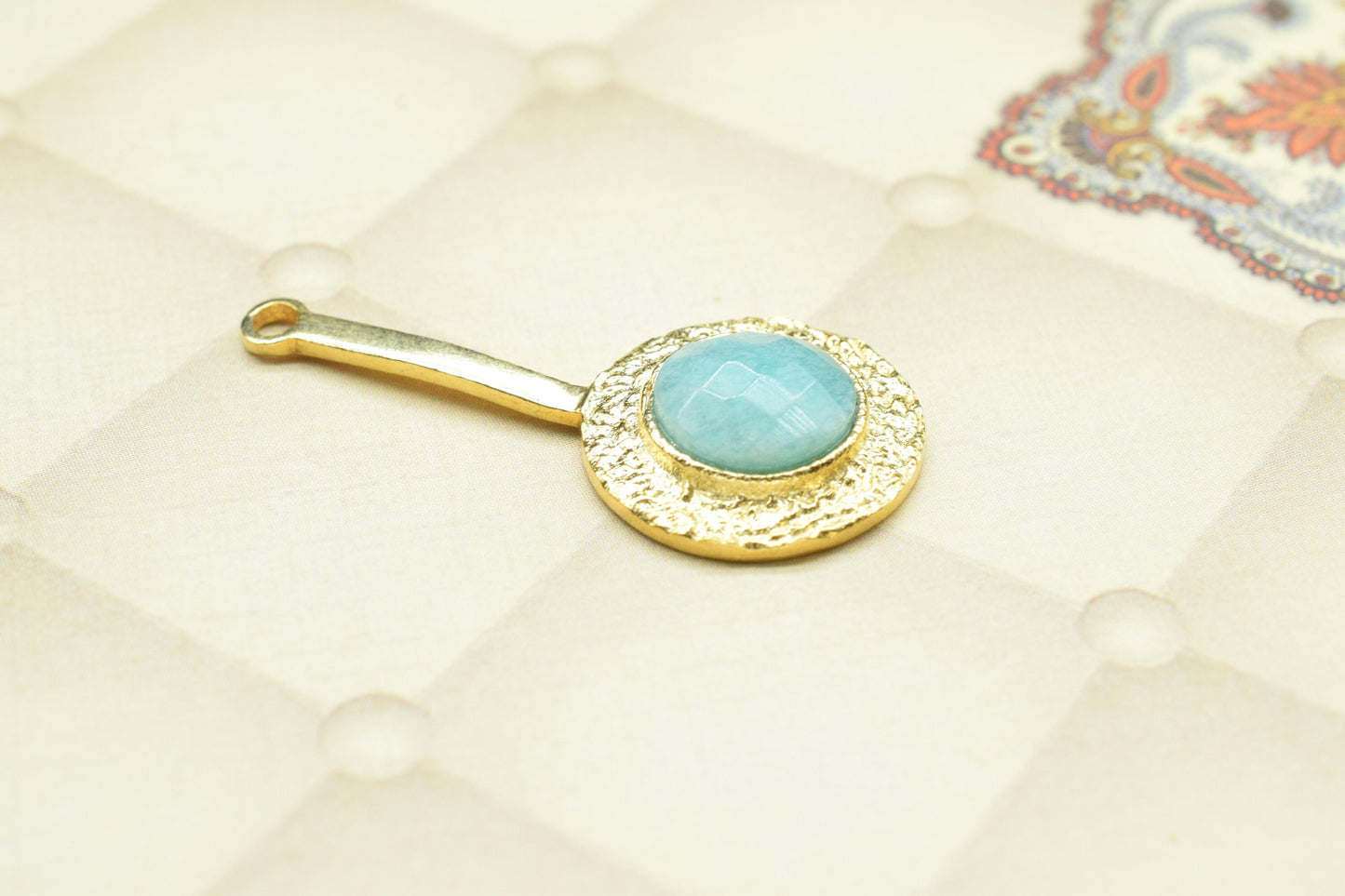 Amazonite Pendant , Amazonite Gemstone Handmade Pendant ,Single Bail Checker Cut Gemstone Connector, Gold Plated Connectors