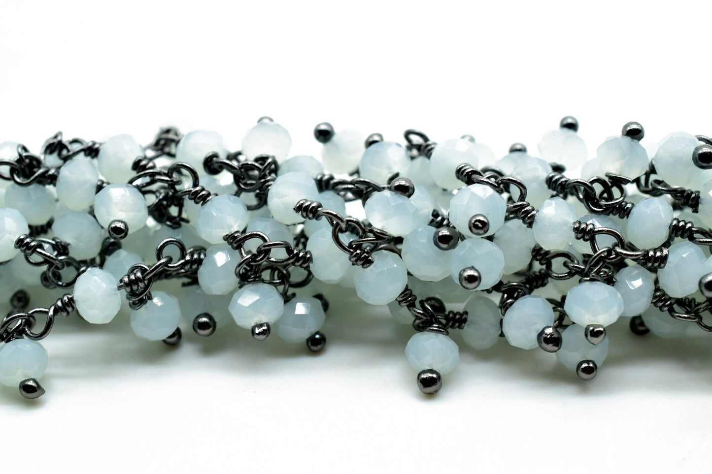 Aqua Chalcedony Cluster Rosary Chain,beaded Flower Chain Beads 3mm Rondelle faceted,Cluster Rosary Chains,Dangling Flower Chain,Rosary Chain
