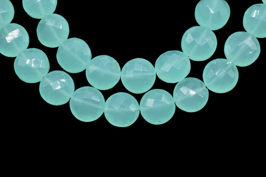 Aqua Chalcedony 10mm Faceted Coin Shape Briolettes, Chalcedony Pair, Chalcedony,RARE NATURAL Aqua-Chalcedony Faceted Coin Shape Briolettes