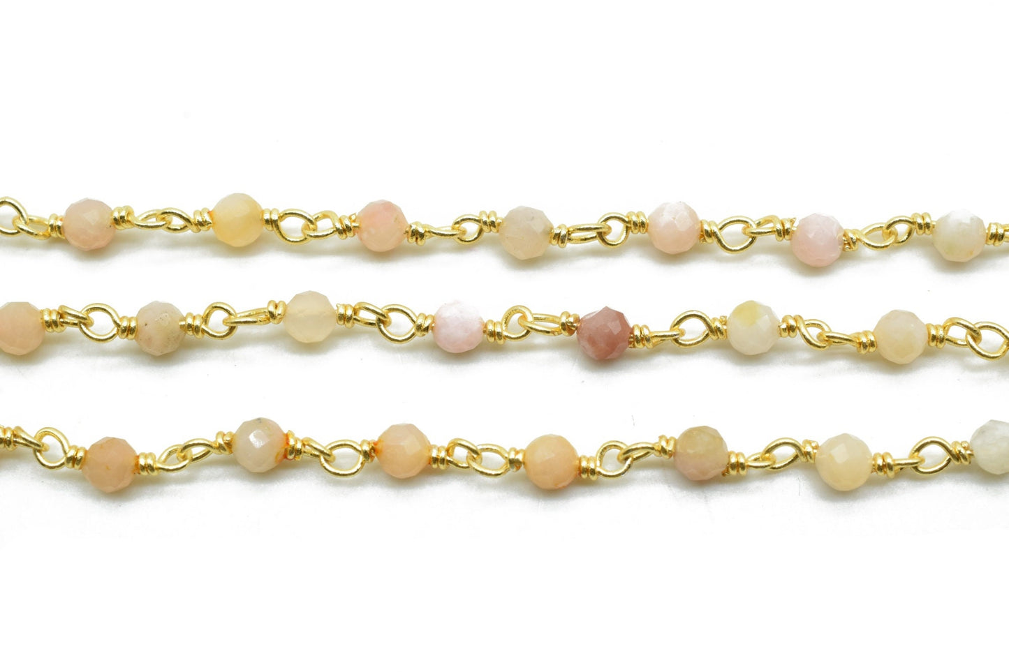 Pink opal 3mm Beaded Chain,beaded chain, rosary chain, jewelry making supplies,wire wrapped Rosary,Opal Beads, Priced Per Foot,Rosary Style