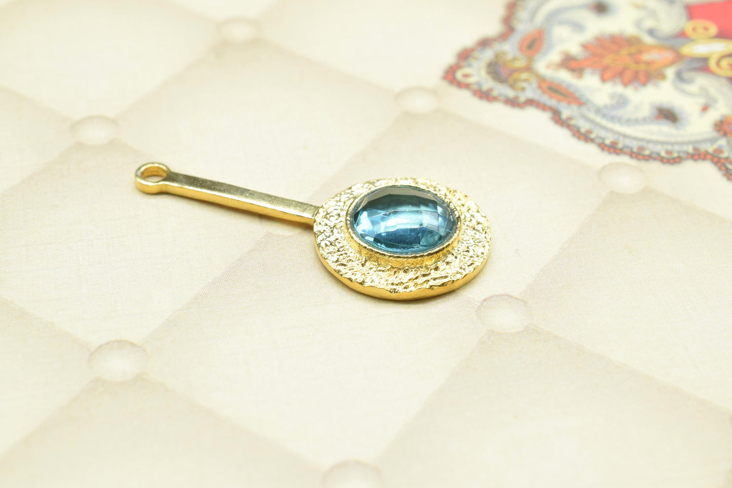 Blue Topaz Pendant , Blue Topaz Gemstone Handmade Pendant ,Single Bail Checker Cut Gemstone Connector, Gold Plated Connectors