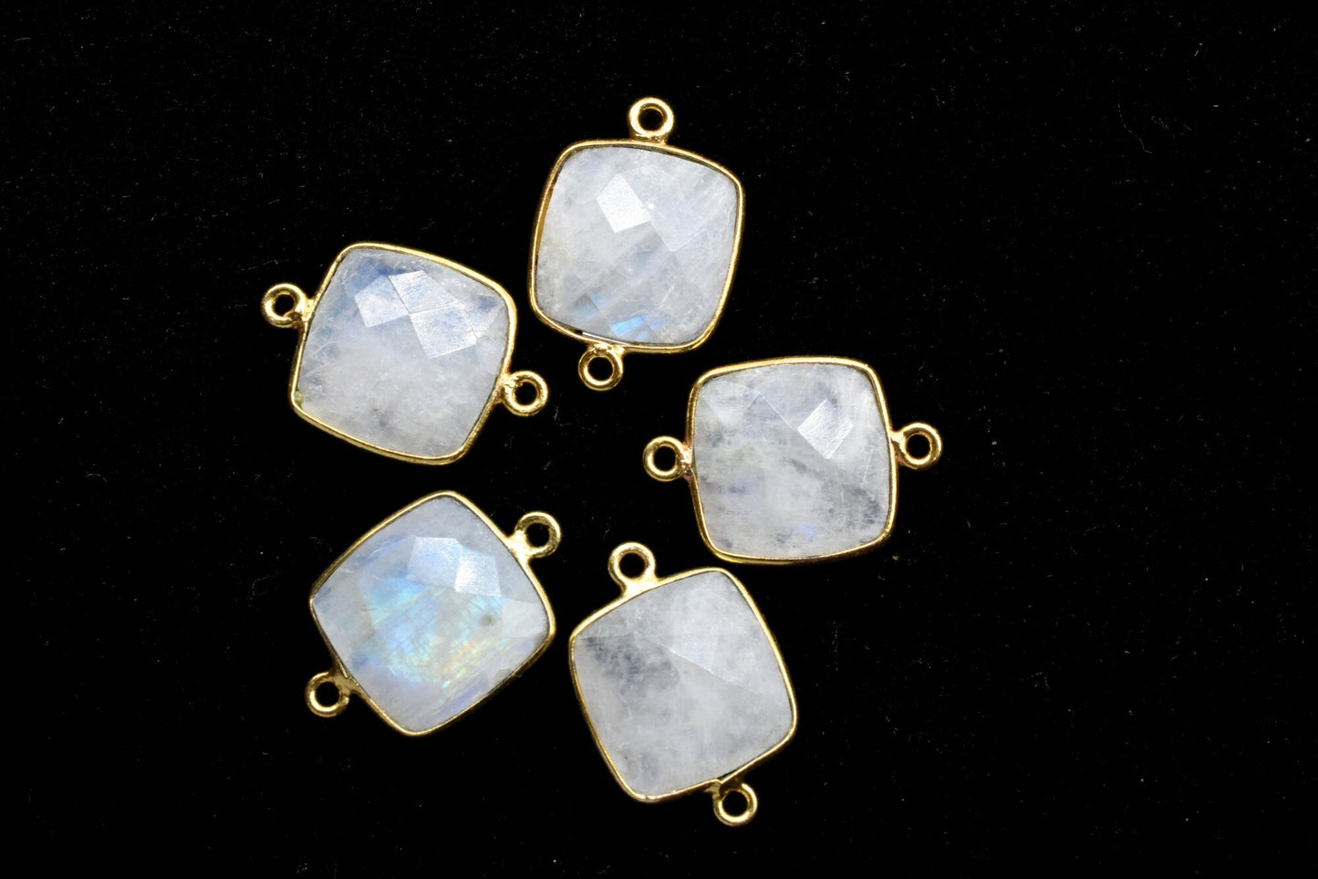 Moonstone 14mm Cushion double bail connectors,Elegant Moonstone Gemstone Components,Cushion Shape Connectors,Brass Gold Moonstone Jewelry