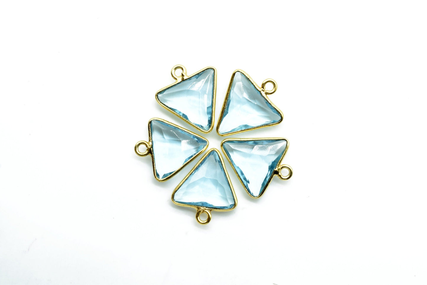 Sky Topaz 12mm Triangle shape pendant,Sky Topaz Gold Plated bezel,jewelry making charms craft,Sky Topaz single bail connectors,Fancy Topaz