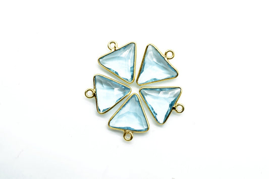 Sky Topaz 12mm Triangle shape pendant,Sky Topaz Gold Plated bezel,jewelry making charms craft,Sky Topaz single bail connectors,Fancy Topaz