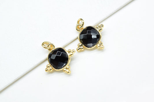 Black Onyx 8mm Cushion Bezel charm/Station Bezel Link Supplies/Black Onyx Jewelry Making/Square Pendant//Gemstone Connector Pendant/Gift