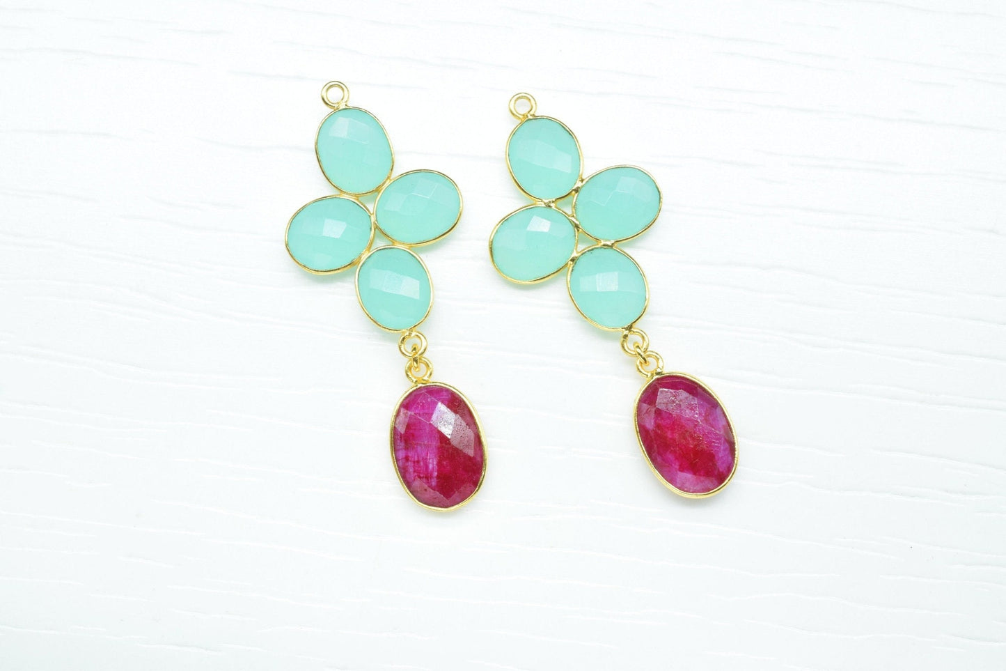 Aqua Quartz Dangle Earrings,Ruby Drop Earring,Multi Stone Dangle Earring,Statement Earring,Handmade Jewelry,Gemstone Bezel Earring,Gift