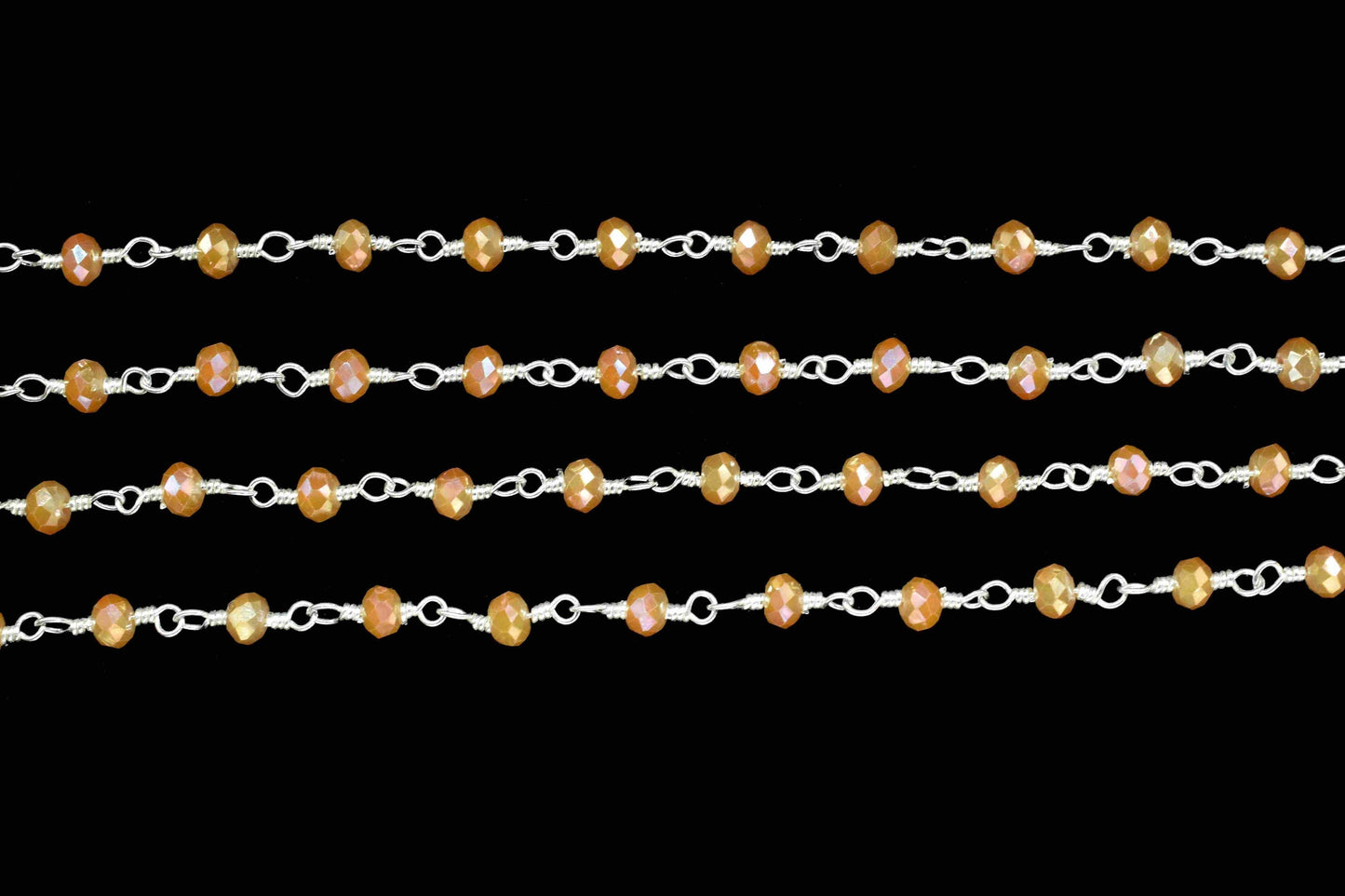 Peach Moonstone Quartz Beads Chain,Wire Wrapped Rosary Chain,Moonstone Coated Bead chain,Handmade Rosary Jewelry Making,Beaded Rosary Chain