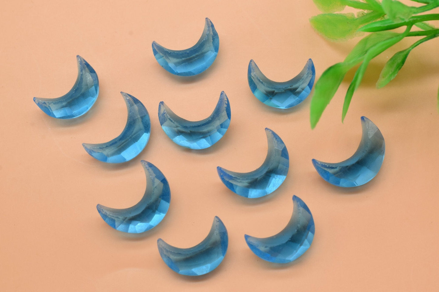 London Blue topaz Gemstone, Crescent Moon, 15mm Moon Shape Beads, Faceted Moon Shape Gemstone, One Side Cut Moon, Crescent Moon For Earring