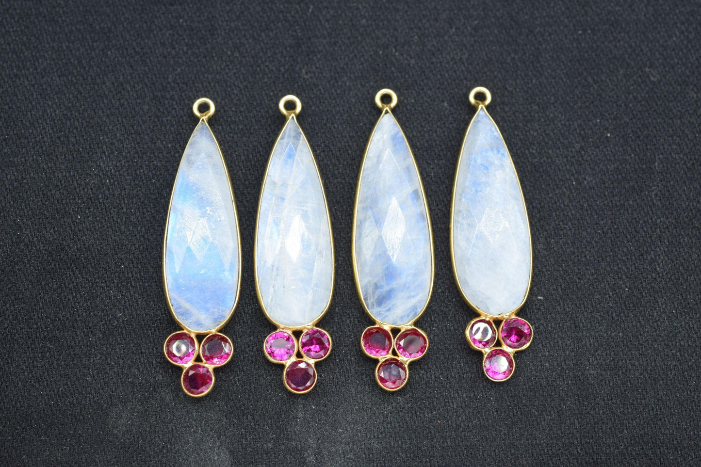 Natural Moonstone 10x30mm Pear shape Bezel charms,Moonstone Pendant,Gemstone connector,Moonstone Jewelry,Cubic zirconia Bezel charm,P121