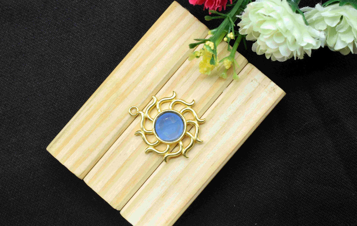 Blue Chalcedony Gemstone Component, Single Bail Charm ,Blue Chalcedony Connector Pendant , Gold Plated Connectors , Earring Component ,