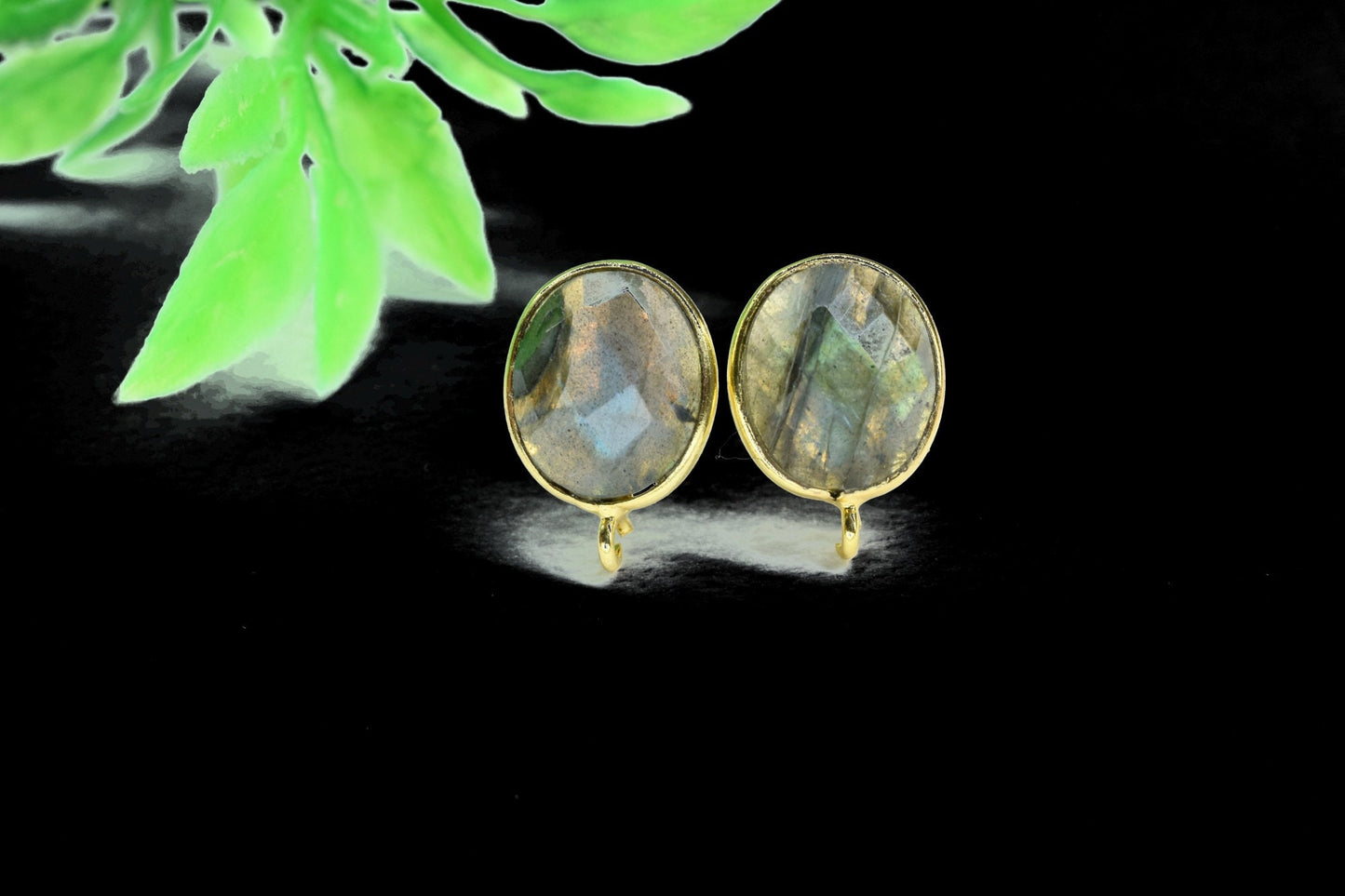Labradorite 10x12mm oval Earring Connector,Gemstone Post Stud Connector,Earring Making Connector,Labradorite Jewelry,DIY Jewelry Findings