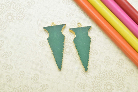 Prehnite Arrowhead Pendants,Handmade Fancy Shape Pendants,Necklace Connectors jewelry,Gemstone Electroplated Charms,Single Bail Connectors