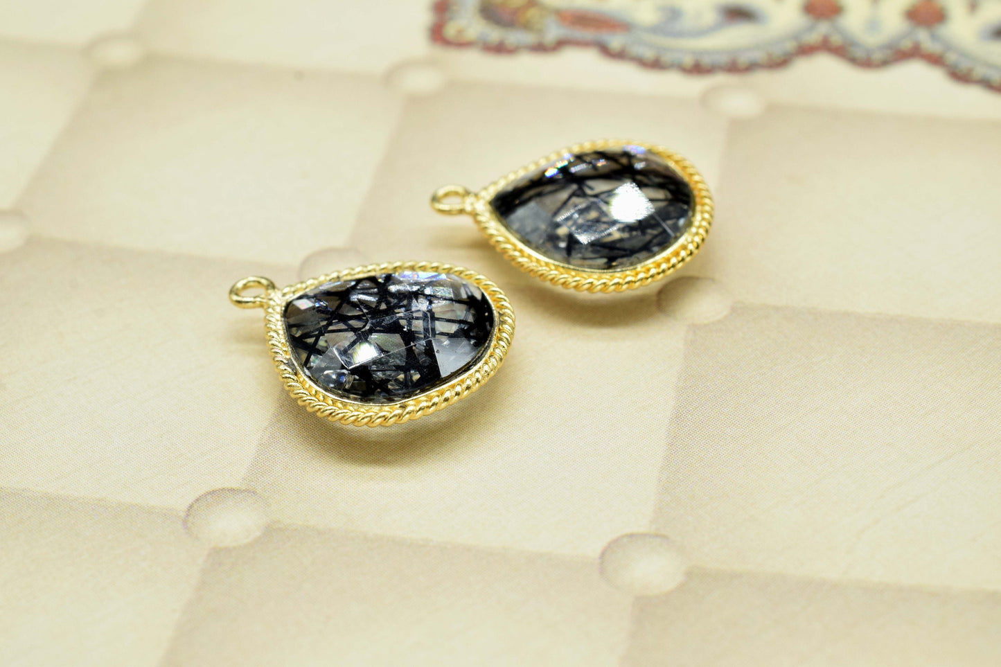 Black Rutile Gemstone 14mm Heat shape charm,Rutile Charms jewels,Rutile Single Bail pendant,Rutile Gold Plated bezel jewelry making charms