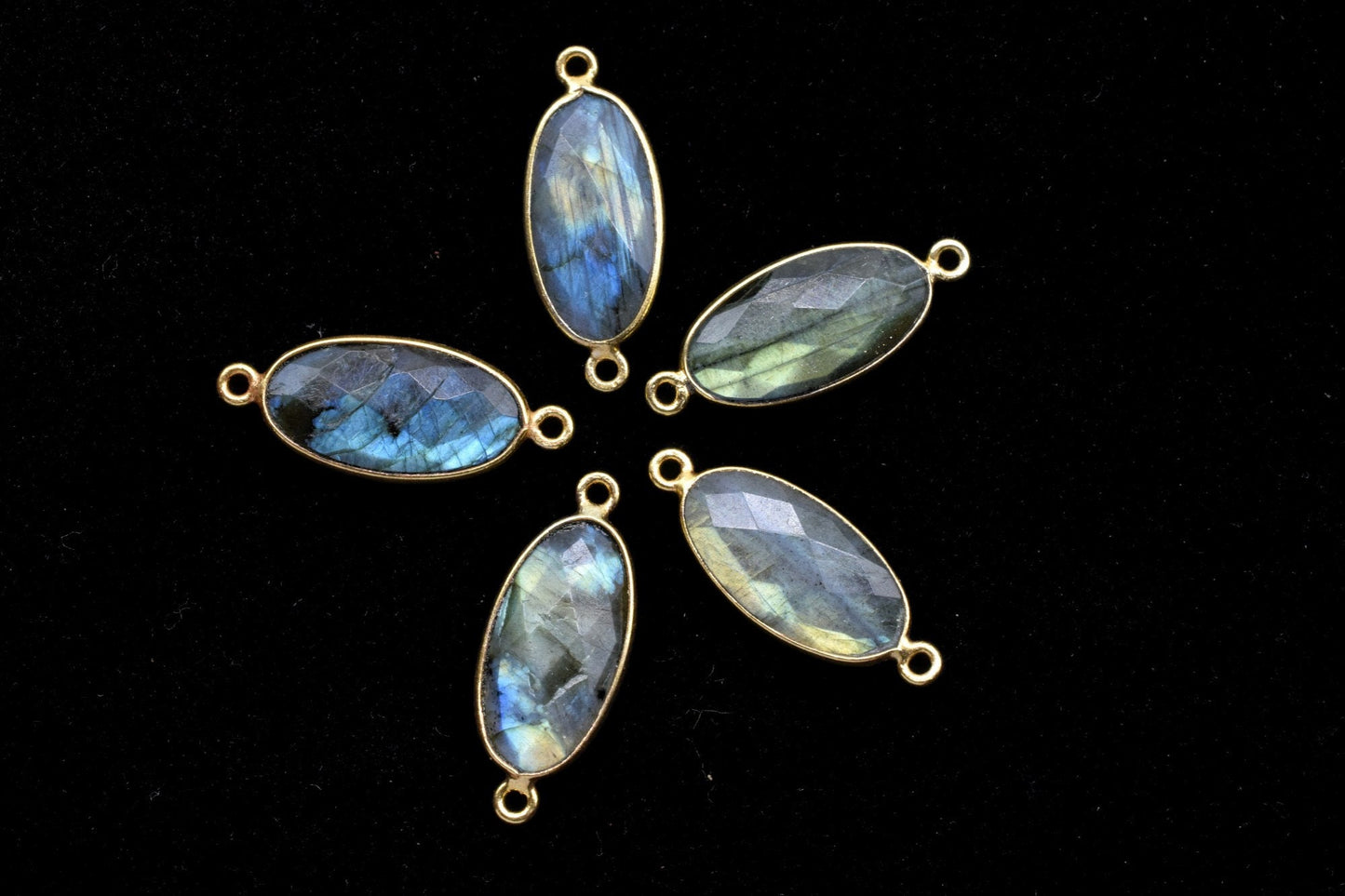 Labradorite 10x20mm Oval shape double bail connectors,Labradorite Bezel link pendant,Labradorite Gold Plated bezel,jewelry making connectors