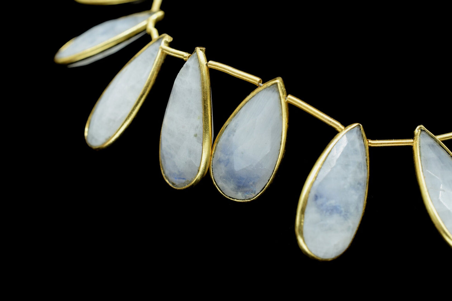 Moonstone Faceted Pear Shape 8x20mm 11 pieces strand,Moonstone Teardrop pendant,Moonstone Gold Plated bezel,jewelry making charms crafts,