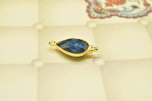 Labradorite Gemstone 10x14mm Gold Plated Bezels,Labradorite connector Jewelry Making Charms Crafts,Labradorite Pear Shape Pendant Charms