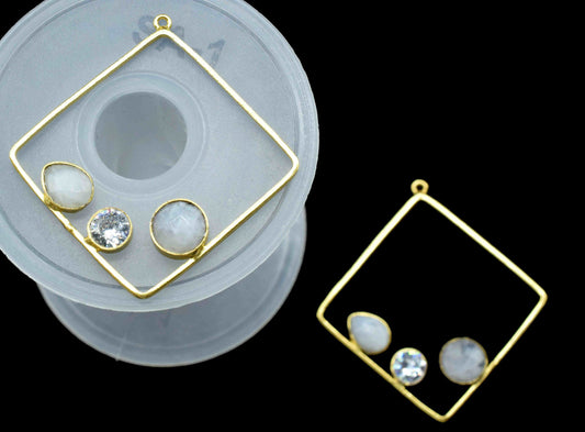 Moonstone 32mm Square Shape Component, Gemstone Single Bail Connectors,Moonstone Square Pendant, Moonstone Gold Plated bezel, Jewelry Making