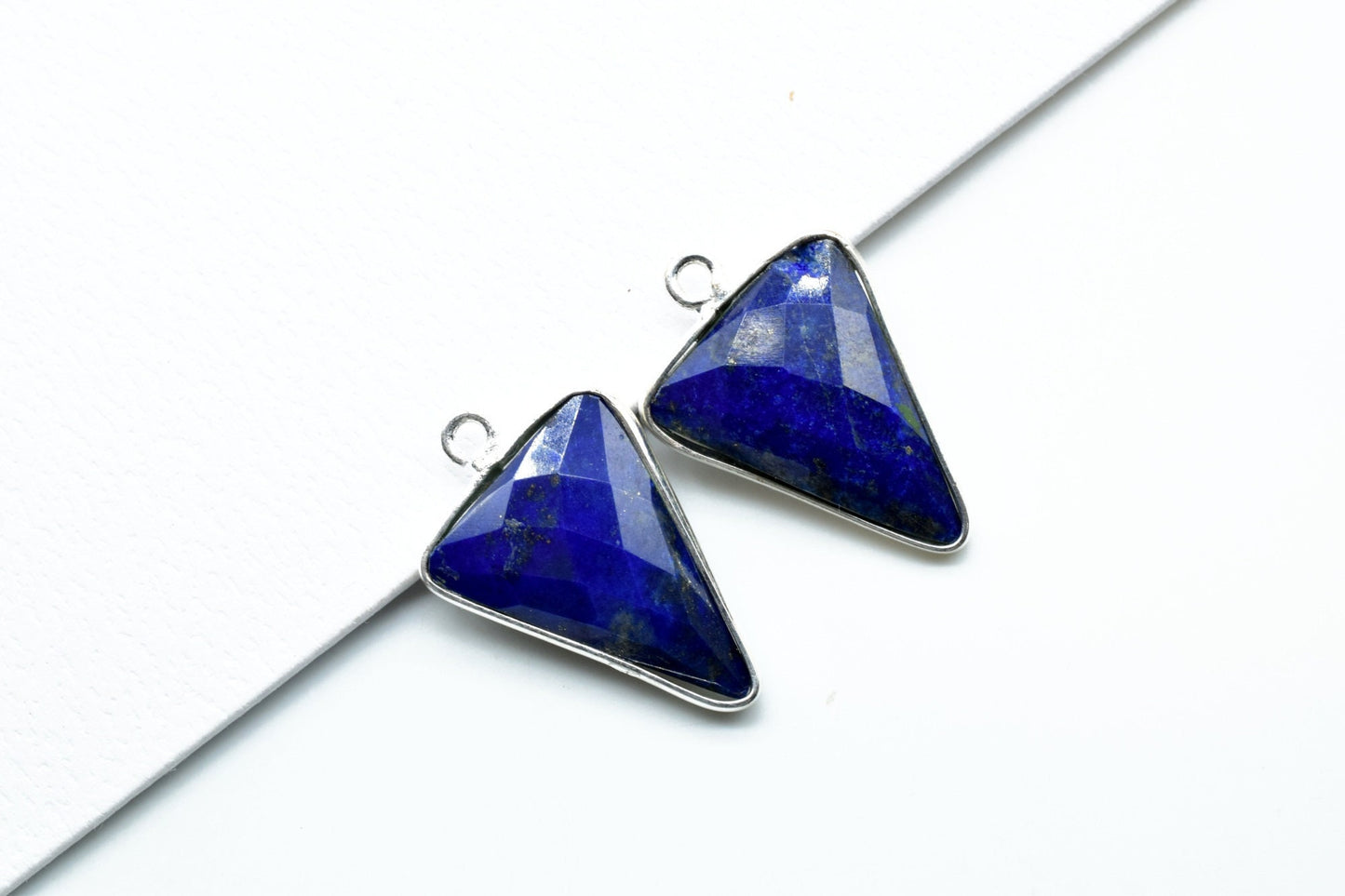 Lapis Lazuli 15x18mm Triangle shape single connector,Brass Silver Plated bezel,Lapis Pendant,Lapis Arrow shape pendant,Handmade silver charm