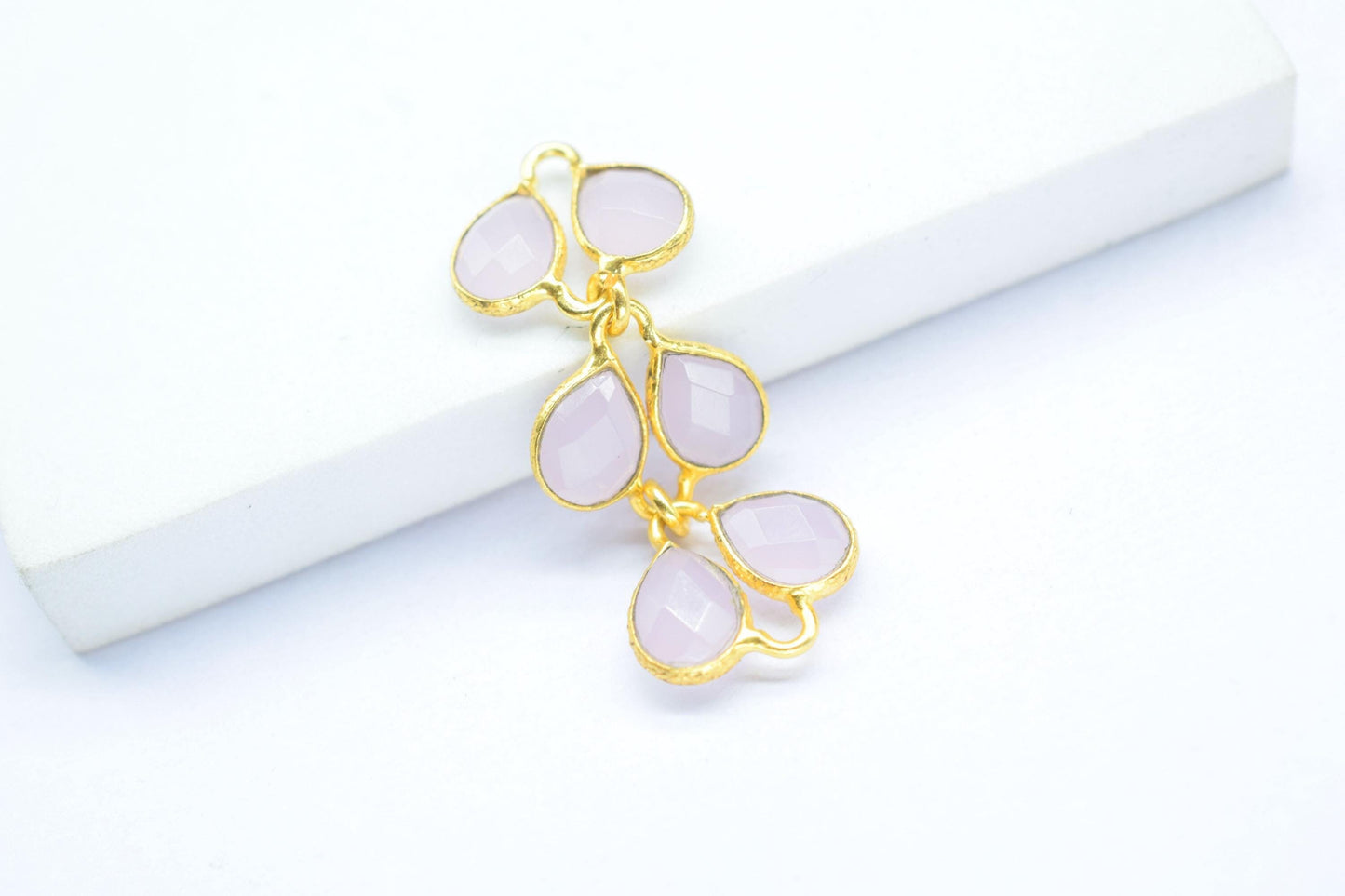 Rose Quartz Pendant Jewelry Charms/Gold Plated Pendant/Dangle Charms/Handmade Jewelry/Beass Connector/Wedding Jewerly/Women Jewelry/Gift