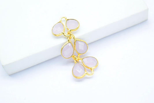 Rose Quartz Pendant Jewelry Charms/Gold Plated Pendant/Dangle Charms/Handmade Jewelry/Beass Connector/Wedding Jewerly/Women Jewelry/Gift