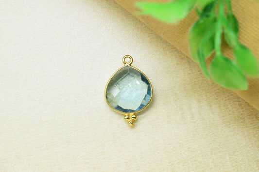 Green Amethyst Single Bail Pendant,Amethyst Gemstone Brass Charms Gold Plating Jewelry Making,Green Amethyst Quartz 14mm Heart Shape charms