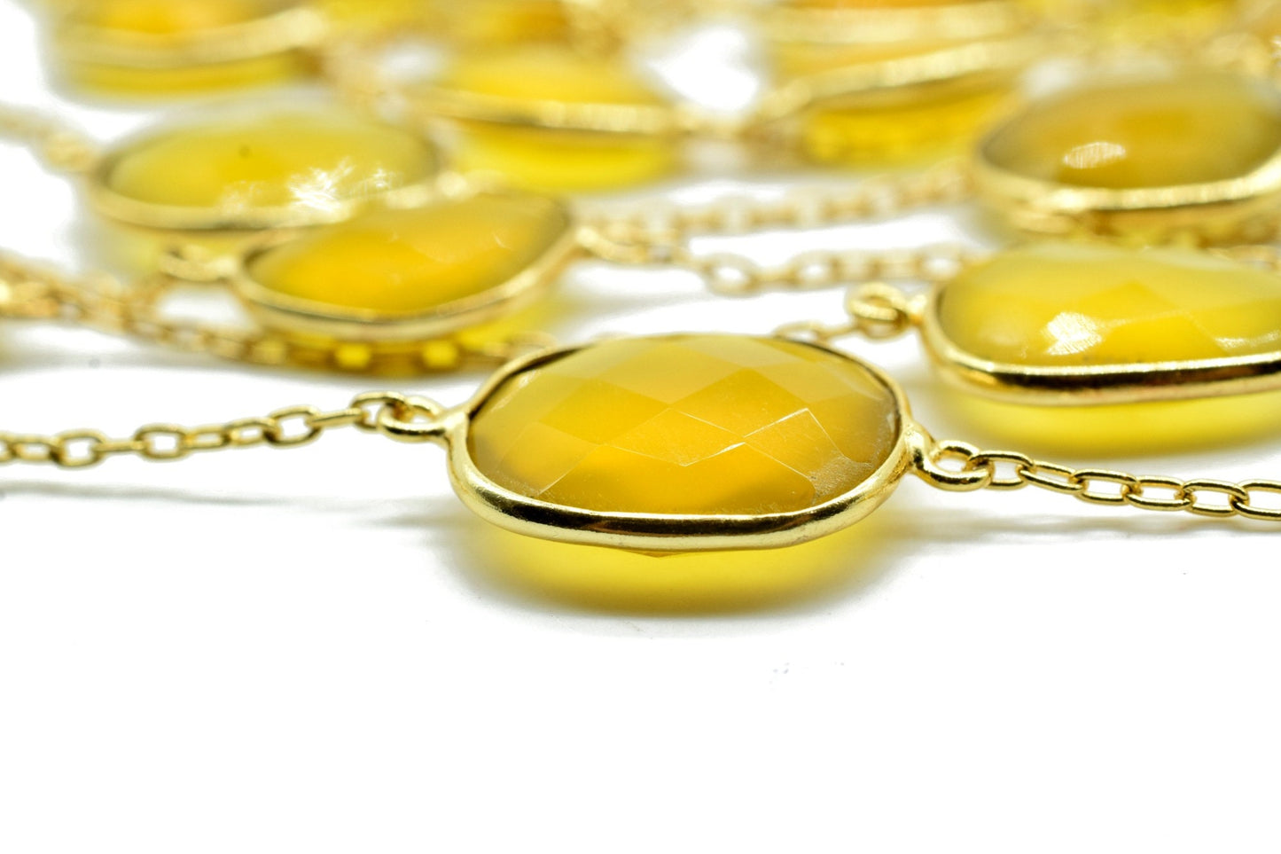 Yellow Chalcedony Bezel Connector Chain,Free Size Faceted Gemstone Connector Chains,Handmade Bezel Link Chains,Gold Plated Bezel Link Chains