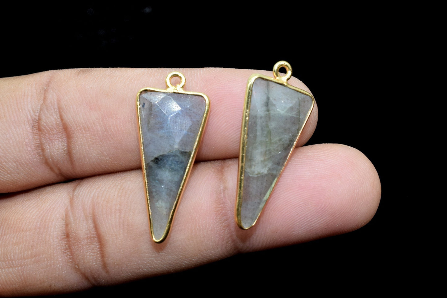 Labradorite 12x25mm Trillion Shape bezel,Gold Plated bezel,Labradorite Bezel Charm,Gold Vermeil Bezel,jewelry making charmGold-Filled bezel