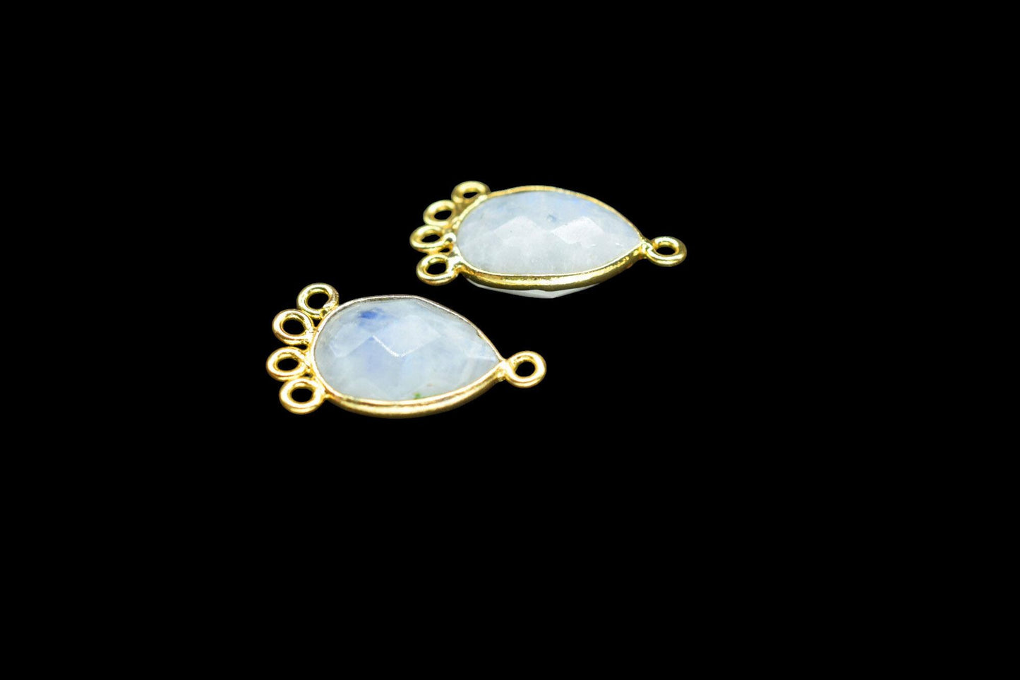 Moonstone 10x14mm Teardrop Bezel Charm/Charms Connector/Handmade Jewellery Connectors/Gemstone Brass Component/Women Jewelry/B'day Gift