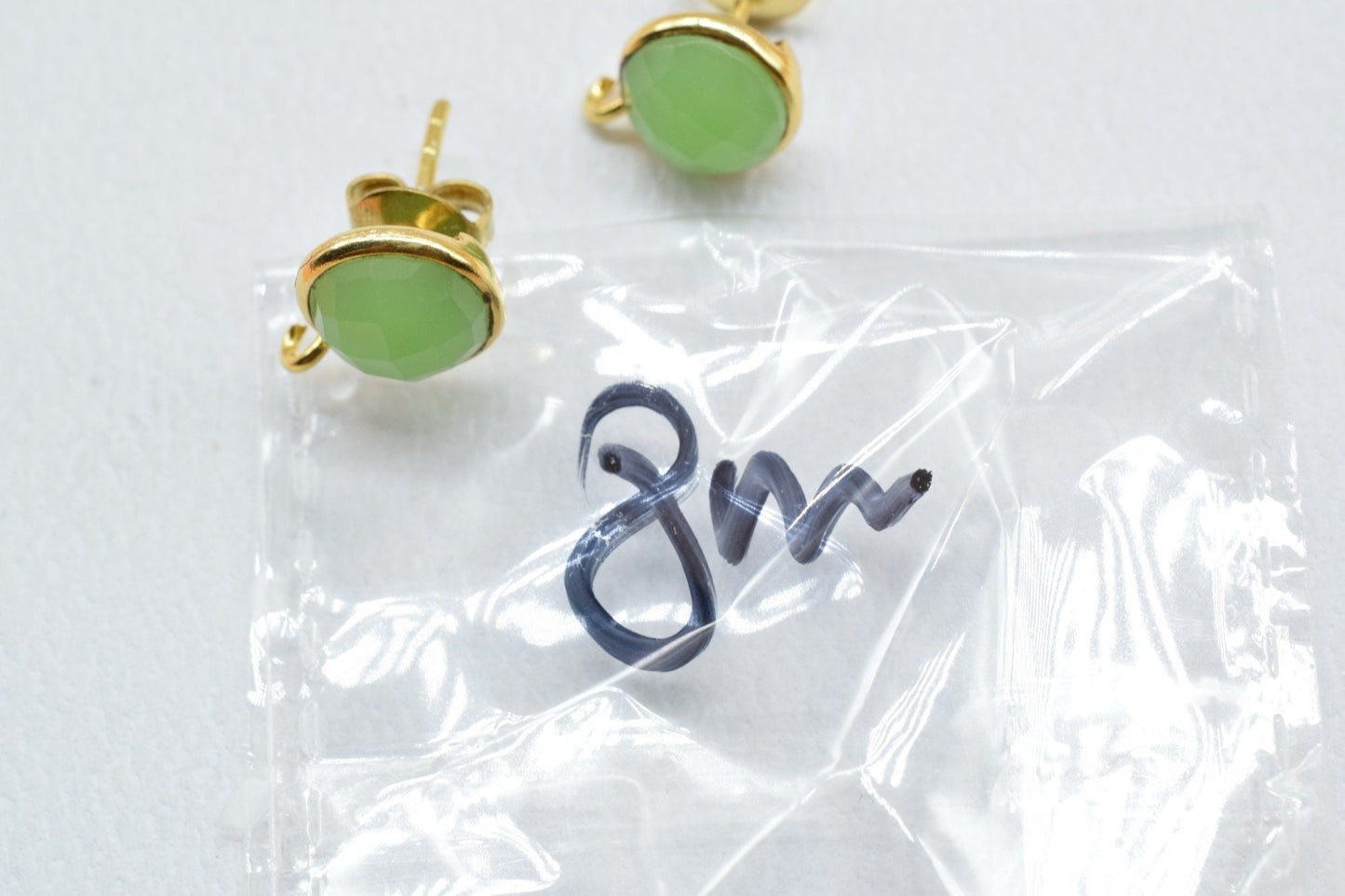 Chrysoprase Earring Connector,DIY Jewelry Supplies,Earring Making Supply,Ear Post Studs Connectors,Chrysoprase Ear Studs,Gemstone Ear Post
