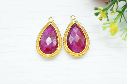 Natural Ruby 12X20mmmm Bezel Charms,Gemstone Bezels,Boho Pendant Charms,Single Bail Pendant,Handmade Brass Pendant,Bezel Connectors,Gift