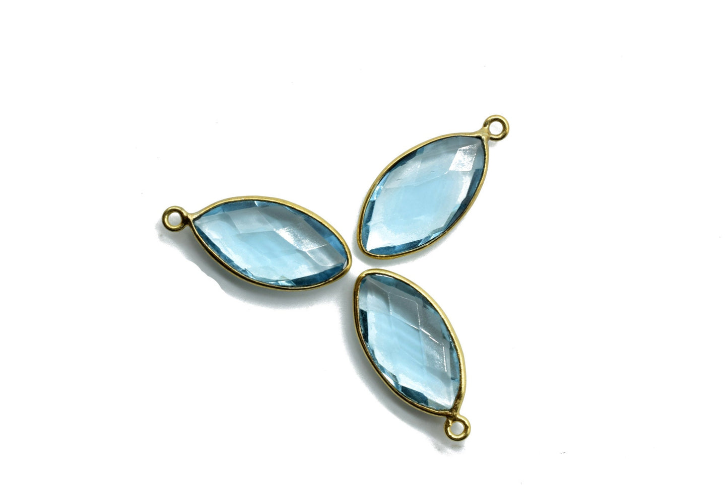 Sky Topaz 10x20mm Marquise shape charm,Brass Gold Plated bezel,Sky Topaz Faceted Briolette Connector,Topaz Bezel Pendant,Sky Topaz connector