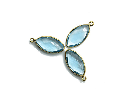 Sky Topaz 10x20mm Marquise shape charm,Brass Gold Plated bezel,Sky Topaz Faceted Briolette Connector,Topaz Bezel Pendant,Sky Topaz connector