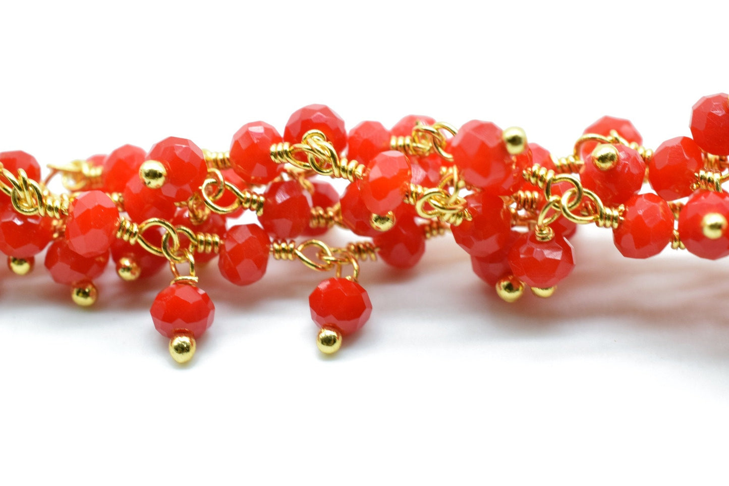 Red coral Cluster Rosary Chain,Handmade Jewelry Making Wire Wrapped Beaded Chain By Foot For Necklace,Exceptional Coral CLUSTER Rosary chain