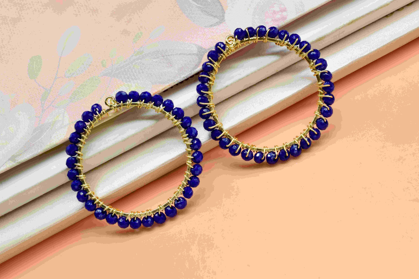 Lapis Lazuli Wire Wrapped Dangle Connector, Circle Pendant Component, Handmade Earring, Beaded Hoop Earring, Finding Component Lapis Jewelry