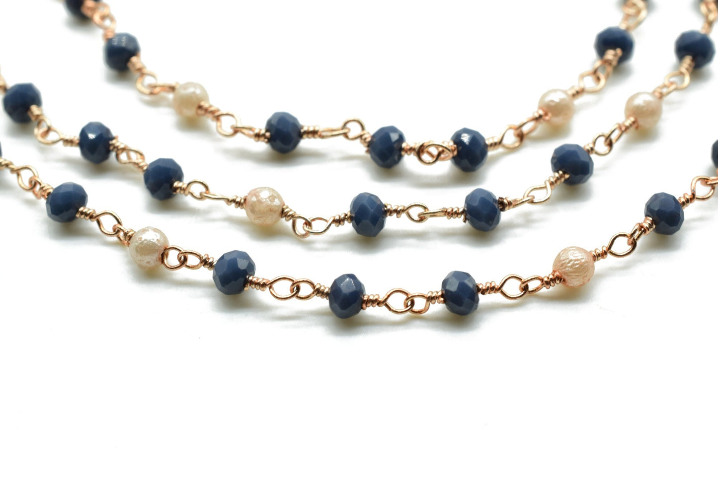 Blue chalcedony  Beaded Chain,pearl Rosary Chains,Blue Agate Gold Plating Wire Wrap Chain,Brass chain,Jewelry Making Chain,Rosary chain,roll