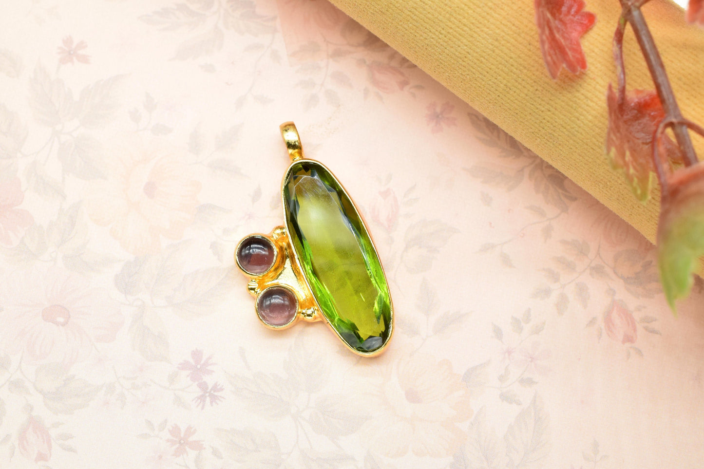 Peridot Pendant Charm,Dual Gemstone Pendant,multi Stone Pendant Charm,Amethyst Pendant Jewelry,Handmade Carft,Long pendant,Loop Pendant,Gift