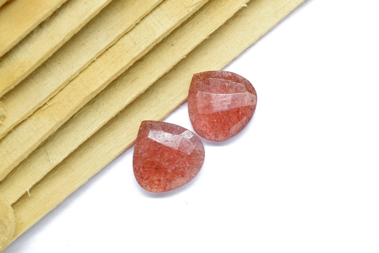 Pink Strawberry 14mm Heart Shape Briolettes,Pink Strawberry Faceted Briolettes,Pink Gemstone Bead,Jewelry Making Bead,Pink Strawberry Beads,