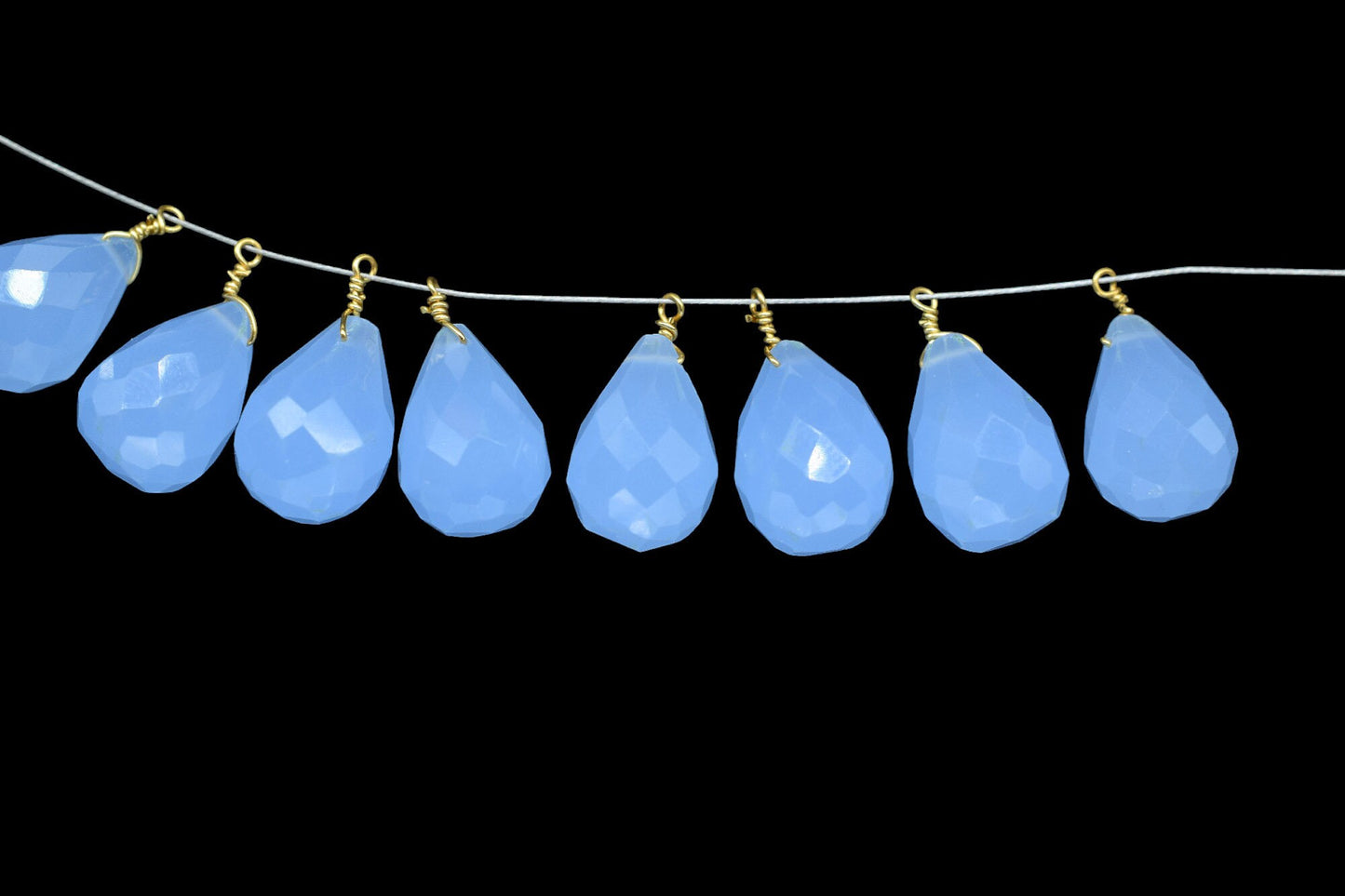 Blue Chalcedony 10x14mm Faceted Drops,Blue Chalcedony Wire Wrapped Pendant,dainty dangle Gemstone Connector,Blue Chalcedony Faceted Teardrop