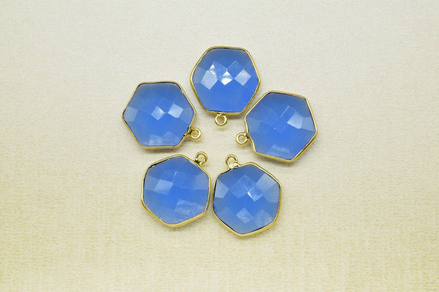 Blue chalceeony 16mm Hexagon Shape Pendant,Faceted Hexagon Shape Gemstone Bezel,Hexagon Pendants,Gold Plated Single Bail Gemstone Connector