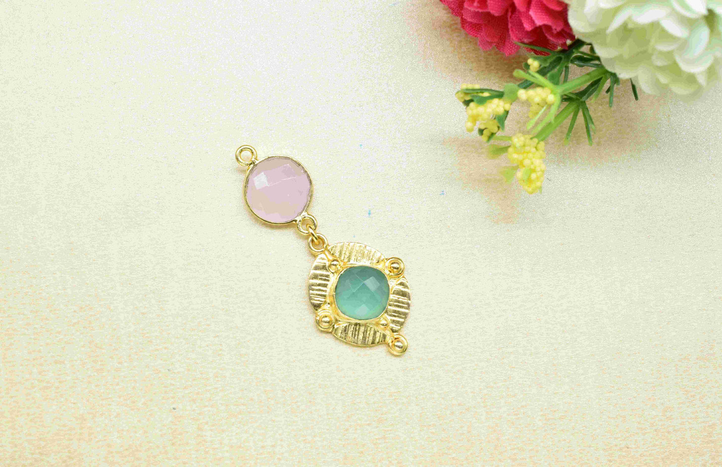Aqua Chalcedony Pendant Charms , Rose Quartz  Dangle Earring Component , Multi Gemstone Dangle Earring , Component Jewelry , B'day Gift