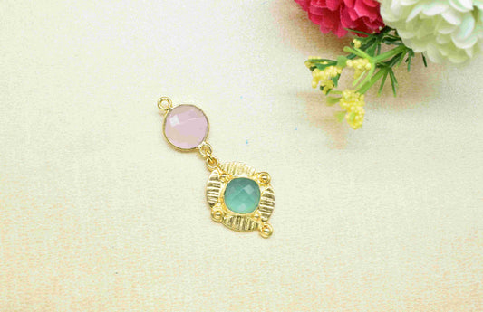 Aqua Chalcedony Pendant Charms , Rose Quartz  Dangle Earring Component , Multi Gemstone Dangle Earring , Component Jewelry , B'day Gift