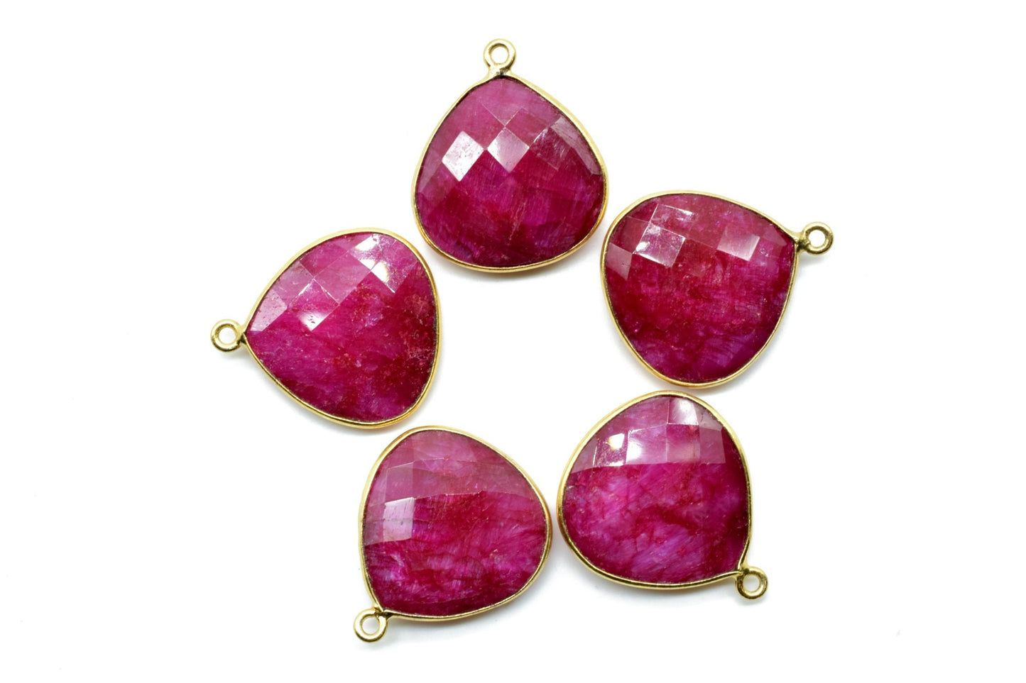 Ruby 20mm Heart Shape Charm,Dyed Ruby Faceted Heart Shape Connector,Bezel Heart Shape Connector,Ruby Single Flat Bail links,Ruby gold charms