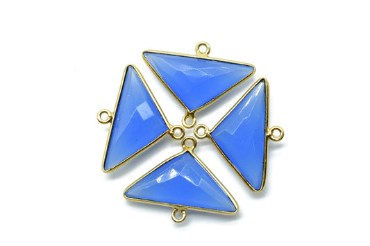 Blue Chalcedony 12x25mm Triangle shape double bail Connector,Bezel links Connector,jewelry making Connector,double Loop Connector,Chalcedony